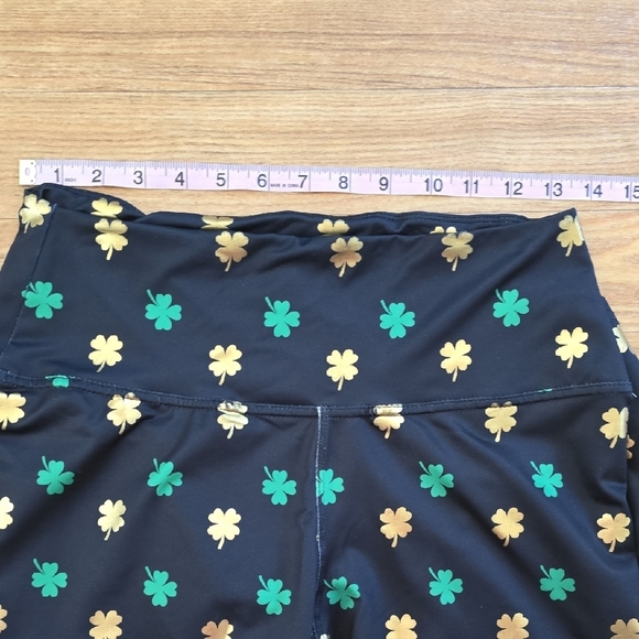 Tipsy Elves Black Leggings with Green and Tan Pattern - Picture 4 of 7